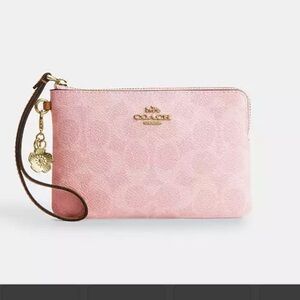 NWT Coach Corner Zip Wristlet in Signature Canvas with Charms